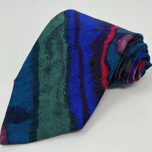 Vintage J Garcia Mens 100% Silk Abstract Tie Watercolor Undertow Color block 90s